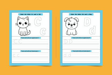 Alphabet Tracing Worksheet C and D Letters with Animal