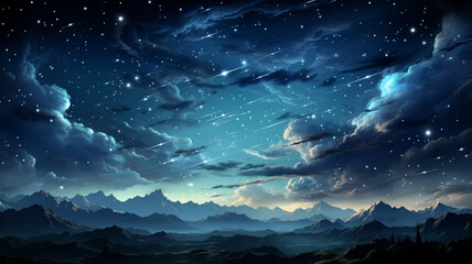 beautiful night sky with stars, clouds and moon.