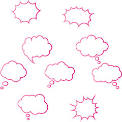 Speech bubbles thin line icons set. Speech, bubble, talk, chat, message, balloon and communication. Vector design.