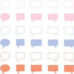 Speech bubbles thin line icons set. Speech, bubble, talk, chat, message, balloon and communication. Vector design.