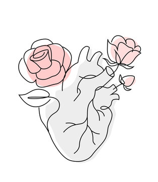 human heart anatomy organ with flower art