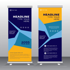 Business Roll Up Set. Standee Design. Banner Template, Abstract Yellow and blue abstract vector, flyer, presentation, x-stand, exhibition display, social networks, 