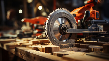 a man in a protective helmet with a circular saw in his hand