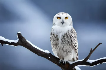 Gordijnen white snow owl on the branch of tree covered with snow  © Ya Ali Madad 