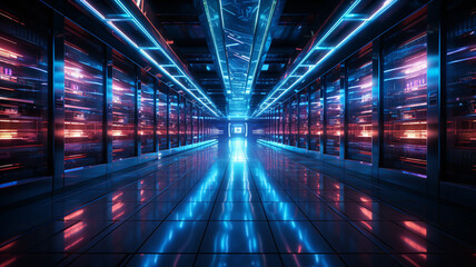 Obraz premium data center and internet technology concept with server room in background