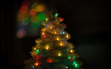 Christmas tree light in dark room