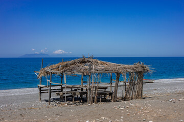 Abandoned Beach bar on Spring beach in Caldera, Sicily