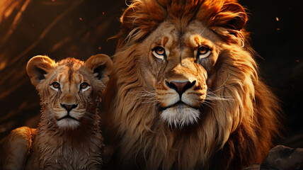 Fototapeta premium wild lions in the forest,