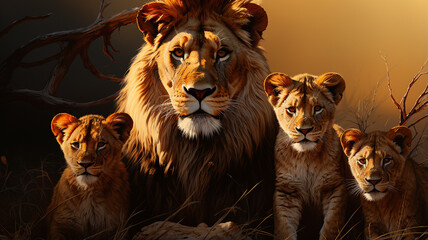 wild lions in the forest,