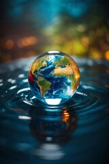 Earth Inside A Water Drop, Vibrant Colours, Volumetric Light,  sharp focus, studio photo, intricate details, highly detailed.
