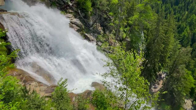 Stuibenfall waterfall bigest waterfall in Tirol in the Ötztal valley in Tyrol Austria during a beautiful springtime day in the Alps. Slow motion clip.