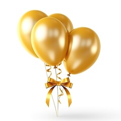 Golden balloon with golden ribbons isolated on white background.