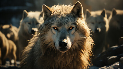 Fototapeta premium group of wild wolves in the forest