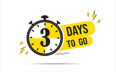 03 Day to go banner design, 3 Days left banner on yellow background. Time icon. Count time sale. Vector stock illustration.