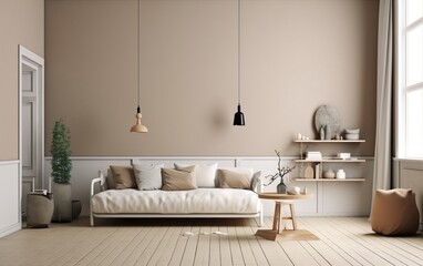 Friendly interior style. living room. Wall mockup