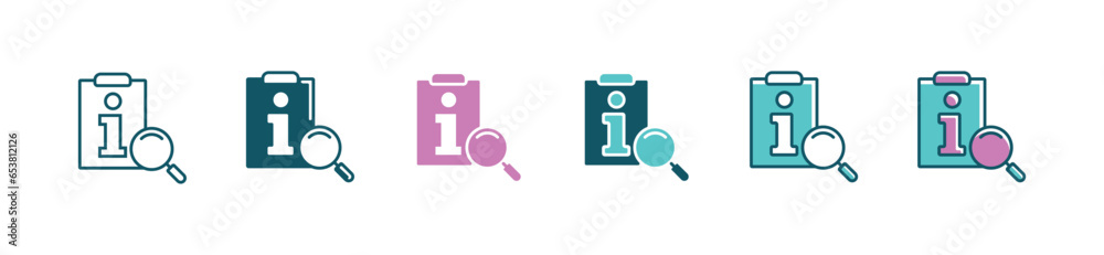 Aufkleber manual instruction icon with magnifier search and clipboard letter i vector business reference infor