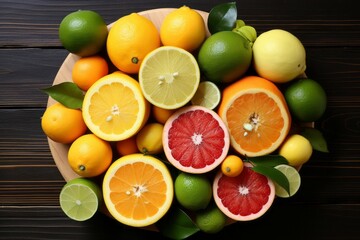 Variety of citrus fruit including lemons, lines, grapefruits and oranges.