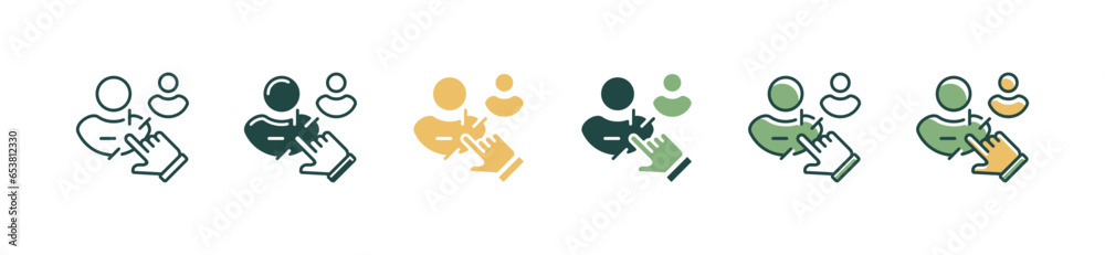Poster hand point cursor clicking human resource job interview icon hired employee recruitment agreement ac