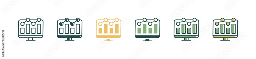 Aufkleber online monitoring data analysis chart bar graph icon vector business growth report and evaluation information datum symbol illustration for web and app