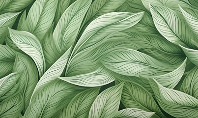 Green leaf pattern hand drawn background, ai generative