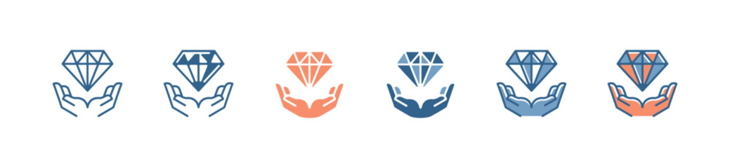 hand holding a diamond gemstone business core value icon jewelry precious crystal vector success company symbol illustration - obrazy, fototapety, plakaty