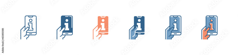 Poster hand holding mobile online instruction client information manual icon vector client service support 