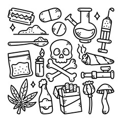 Drugs Doodle Handdrawn Vector Illustration