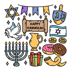 Happy Hanukkah Vector Doodle Illustration