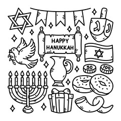 Happy Hanukkah Vector Doodle Illustration