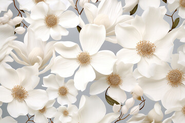 3D ultra realistic white floral flowers background repeating pattern created with Generative Ai