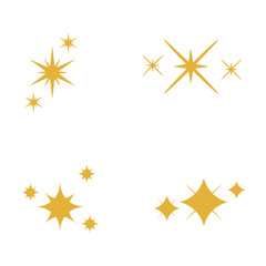 Minimalist stars icon, twinkle star shape symbols. Shining star icons. Yellow, gold, orange sparkles symbols vector. Glowing light effect stars.
