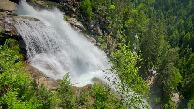 Stuibenfall waterfall bigest waterfall in Tirol in the &Ouml;tztal valley in Tyrol Austria during a beautiful springtime day in the Alps. Slow motion clip.