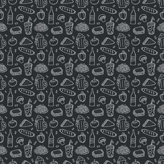 Seamless food pattern. Drawn doodle food background