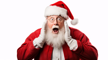 Portrait of Santa Claus with a surprised face, on a white background  