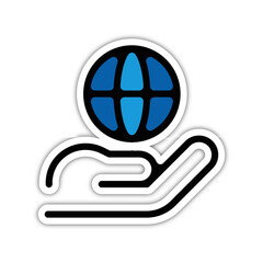 picto logo icones et symbole ecologie label logo planete terre main couleur bleu relief