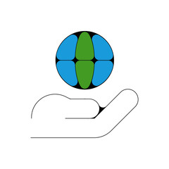 picto logo icones et symbole ecologie label logo planete terre main fin couleur vert et bleu