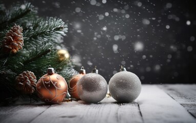 Fototapeta na wymiar Merry Christmas - Baubles On Snow With Fir Branches