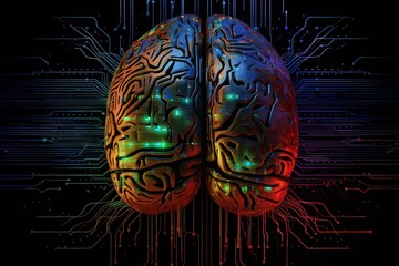 Futuristic brain circuit in mechanical style, futuristic technology.