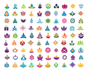 Collection of yoga logo set zen meditation symbol design