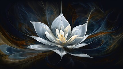 White Lotus Flower with Blue and Gold Accents