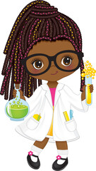 Vector Cute Little Black Girl Dressed as Scientist