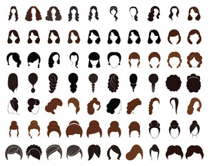Hair collection women style cartoon girls fashion female vector PNG design