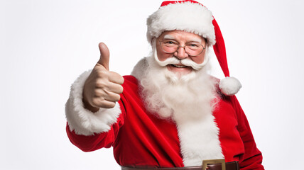 Portrait of happy Santa Claus showing thumbs up gesture isolated on a white background