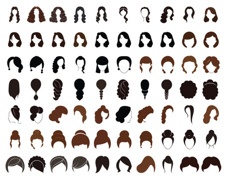 Hair collection women style cartoon girls fashion female vector PNG design