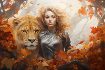 portrait of a girl with lion