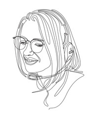 Call Center Girl one line illustration. design Vector