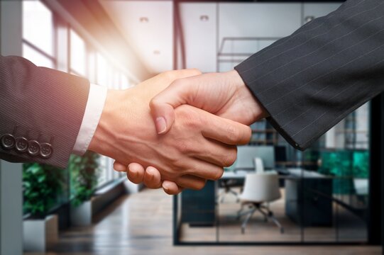 Business partners shaking hands, congratulation concept, AI generated image