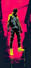 Fototapeta na wymiar Graffiti punk art style iphone background made with Ai generative technology, Person is fictional