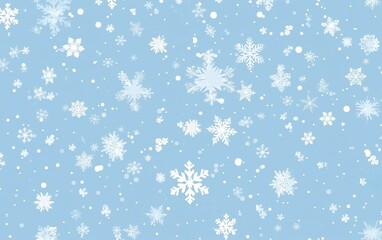 Naklejka na ściany i meble White snow falling on sky blue background seamless pattern