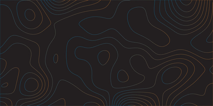 Abstract black colorful gradient Topographic line map pattern background. Contour elevation topographic and textured Background .Wavy banner gradient color geometric form. Vector illustration.